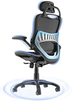 Komene Executive Mesh Office Chair,Flip-up Arms Ergonomic Desk Chair with Adjustable Height and Headrest Computer Chair,Comfortable Breathable Seat Swivel Task Chair 300lb for Home and Company,Black