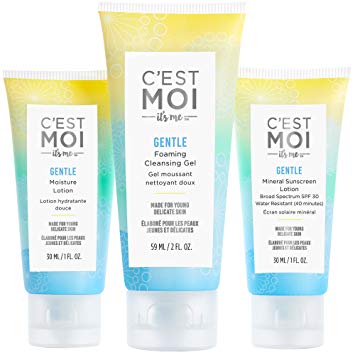 C'est Moi 3 Step Gentle Skin Care Set | Kit includes Gentle Foaming Cleansing Gel, Gentle Moisture Lotion, & Gentle Mineral Sunscreen Lotion Broad Spectrum SPF 30, Clarifying & Moisturizing System