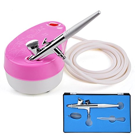 AW Pink Single Action Airbrush Makeup Air Compressor Kit Gravity Feed Nail Salon Beauty Cosmetic