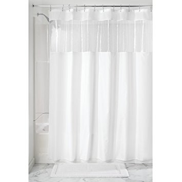 InterDesign Fabric Shower Curtain with Clear Window for Bathroom - 72" x 72", White/Clear