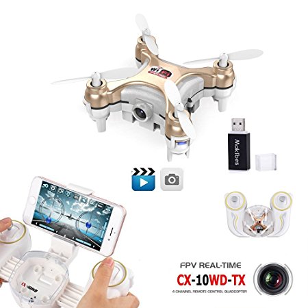 Cheerson CX-10WD-TX with Remote Control MINI Drone WIFI FPV With 0.3MP Camera Altitude Hold 2.4G 4CH 6Aixs RC Quadcopter RTF (Golden) with a Makibes Card Reader
