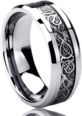 Prime Pristine 8mm Mens Womens Titanium Wedding Band Ring Celtic Dragon Inlayed Band Ring