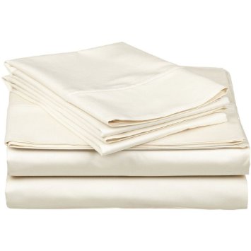Organic Cotton Sheet Set - 600 Thread Count - 100 Cotton 4pc Bed Sheet Set - Queen Ivory