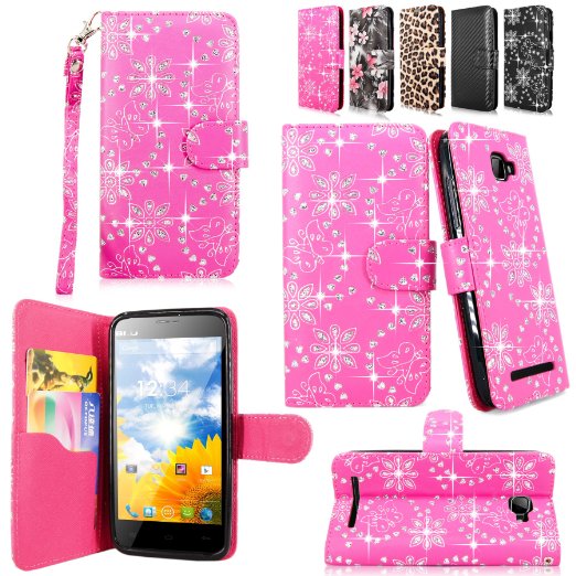 Cellularvilla Wallet Case for BLU Studio 5.0 D530 Pink Glitter Pu Leather Wallet Card Flip Open Pocket Case Cover Pouch