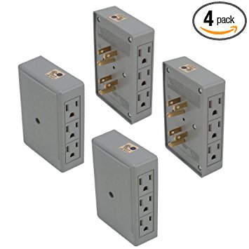 Litesun (4 Pack) Side Entry Outlet 6-Way Electrical Socket Splitter In-Wall Tap Adapter In Grey