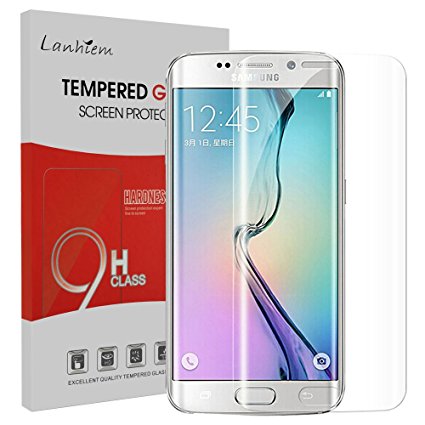 Galaxy S6 Edge Screen Protector, Lanhiem [Full Coverage] Case Friendly Easy Installation Tempered Glass HD Screen Protector Film for Samsung S6 Edge, (3D Curved Edges, 9H Hardness, Anti-Fingerprint, LifetimeWarranty) -Clear