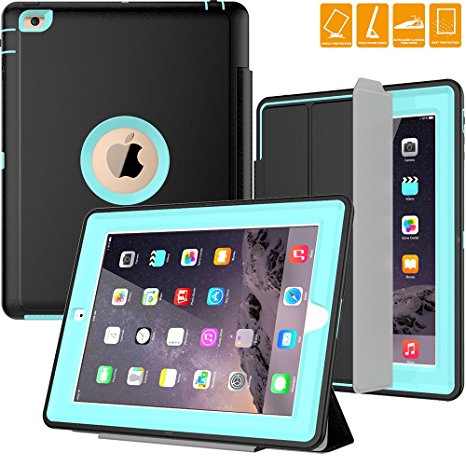 iPad 2/3/4 Case, SEYMAC Three Layer Drop Protection Rugged Protective Heavy Duty iPad Case with Magnetic Smart Auto Wake / Sleep Cover for Apple iPad 2/3/4 (Black/Light blue)