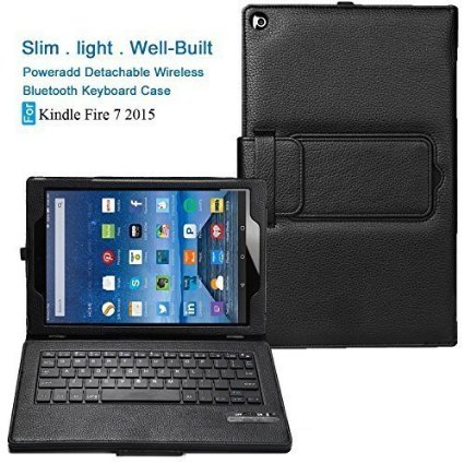 Fire 7 2015 Keyboard Case - eTopxizu Ultra Slim Detachable Bluetooth Keyboard Portfolio Leather Case Cover for Fire 7 inch Display Tablet 5th Generation - 2015 Release OnlyBlack