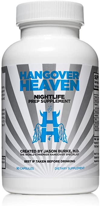 Highest Rated Hangover Prevention Supplement by Hangover Heaven | Formulated by Dr. Jason Burke - World Famous Hangover Specialist | Reduce Migraines, Nausea, Dizziness, Fatigue - 90 Capsules