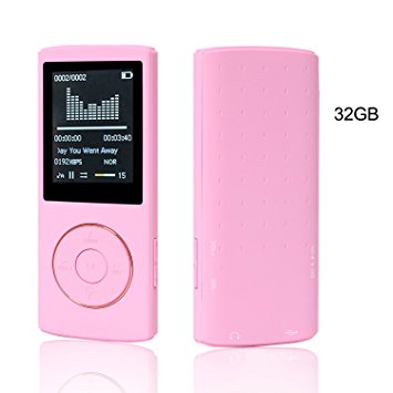 HccToo Music Player 32GB Portable Lossless Sound MP3 Player 45 Hours Playback (Pink)