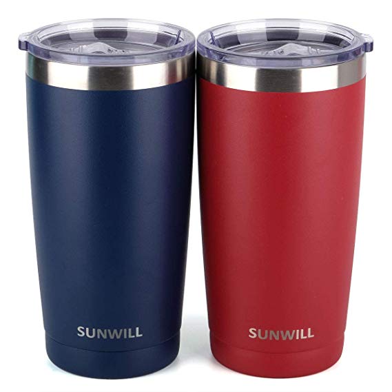 SUNWILL 20oz Tumbler with Lid (Navy Blue & Wine Red 2 pack), Stainless Steel Vacuum Insulated Double Wall Travel Tumbler, Durable Insulated Coffee Mug, Thermal Cup with Splash Proof Sliding Lid