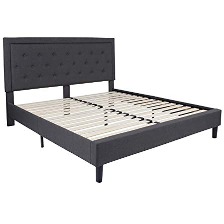 Flash Furniture Roxbury Tufted Upholstered King Size Platform Bed in Dark Gray Fabric