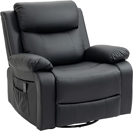 HOMCOM Fauteuil de Massage et Relaxation électrique inclinable pivotant Repose-Pied télécommande Noir