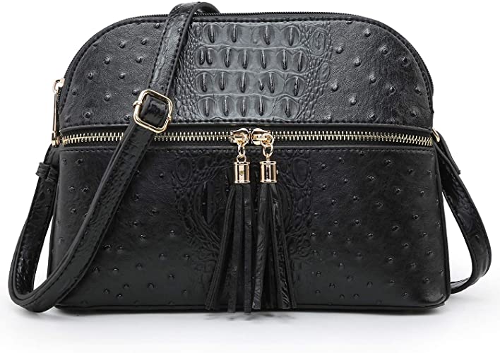 Dasein Women Tassel Zipper Pocket Crossbody Bag Shoulder Purse Fashion Travel Bag with Multi Pockets