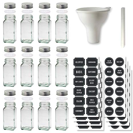 Glass Spice Jars Set of 12 Jars with Stainless Steel Lids and Chalkboard Labels