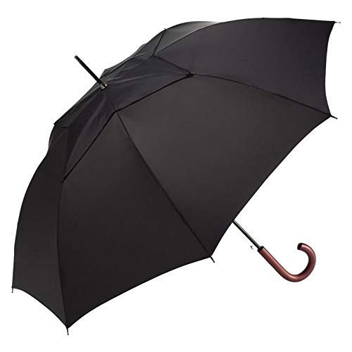 ShedRain WindPro Vented Auto Open Traditional Stick Wind Umbrella with Curved Wood Handle: Black