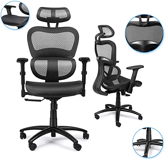 Komene Ergonomic Office Desk Chair Adjustable Headrest 3D Flip-up Armrests Seat Height Ergonomic Computer Chair，Executive, Drafting, Gaming or Office Chair