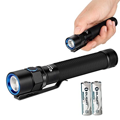 Olight® Torch 550 Lumens S2A Baton Cree XM-L2 LED Torch AA Flashlight with 2900mAh 2xAA Lithium Iron Batteries(Black,Yellow,Blue,Grey Optional)