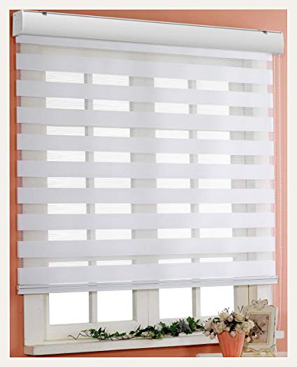 Custom Cut to Size , [Winsharp Basic , white , W 27 x H 47 (Inch)] Horizontal Window Shade Blind Zebra Dual Roller Blinds