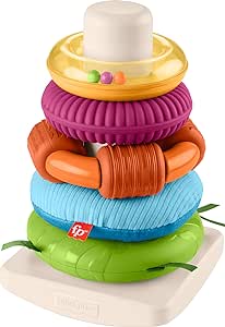 Fisher-Price Stacking Toy Sensory Rock-A-Stack Rings with Fine Motor Activities on Roly-Poly Base for Infants Ages 6  Months