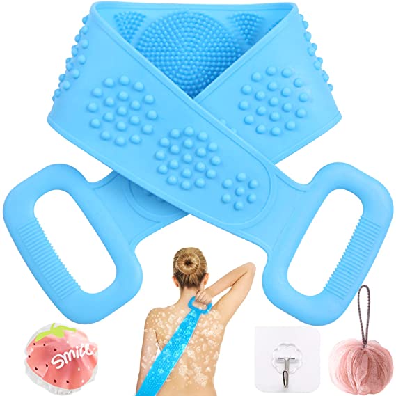 Silicone Back Scrubber for Shower,Double-Sided Cleansing-exfoliating Silicone Body Scrubber,Lathers Well Comfortable Massage for Shower Shower Back Scrubber Silicone Body Scrubber (Blue)