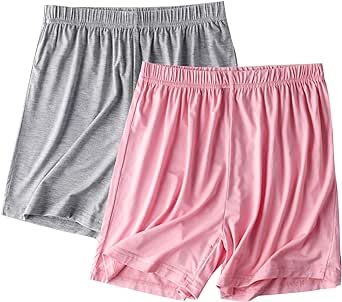 2-Pack Womens Cotton Shorts Under Dress Elastic Waisted Summer Workout Casual Shorts Plus Size Comfy Sweat Shorts