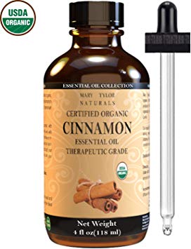 Certified Organic Cinnamon Essential Oil, Large 4 oz, 100% Pure Essential Oil, Therapeutic Grade, Perfect for Aromatherapy, Relaxation, DIY, Improved Mood by Mary Tylor Naturals