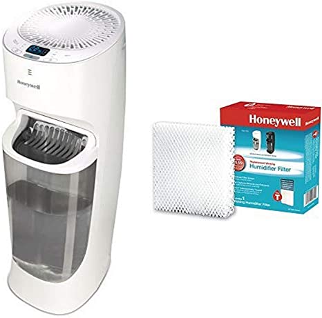 Honeywell Top Fill Tower Humidifier with Digital Humidistat White Auto Shut-Off, Digital Humidistat & Removeable Top Fill Tank for Large Rooms, with Humidifier Filter "T"