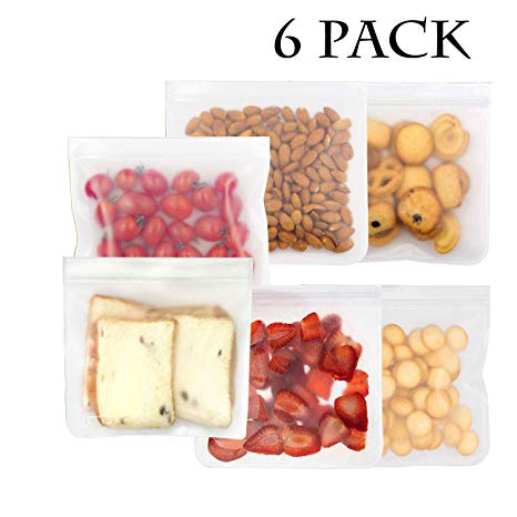 QXTTS 6 PACK Reusable sandwich Storage Bags Leakproof waterproof Sealed zip pocket Bags thickened Lunch and Snacks Bag，for kids school lunch picnics outdoor travel Supplies and food storage(Large bag)