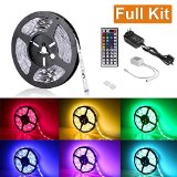 LE 12V 164ft5m Flexible RGB LED Strip Light Kit Multi-colored 150 Units 5050 LEDs LED Strip Kit with 44-key IR Controller  12V 2A Power Supply Non-waterproof Adhesive Light Strips