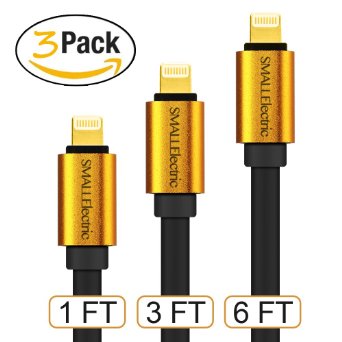 Smallelectric 3-pack 1FT 3FT 6FT Alloy Gold-Plated 8pin Lightning Cable Sync Extra Long USB Cord Charger for iphone 6 / 6s plus / 6 plus / 5s 5c 5 / iPad Mini / iPad Air / iPod
