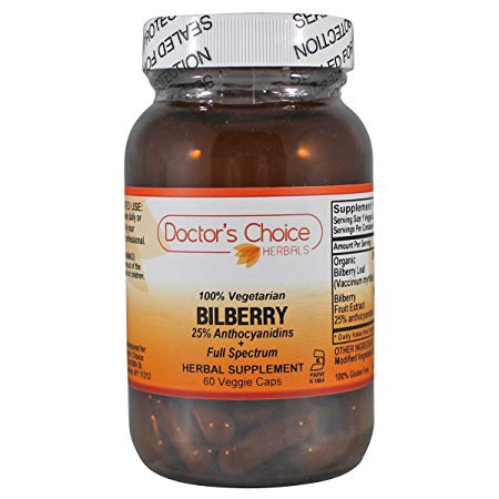 Doctor’s Choice Organic Bilberry Leaf 250mg with Bilberry fruit extract 60 Veggie Caps (Premium Quality-Glass Bottle)