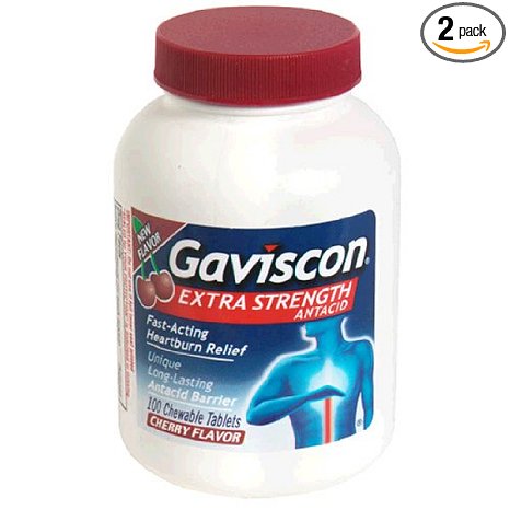 Gaviscon Antacid, Extra Strength, Cherry, Chewable Tablets, 100 chewable tablets (Pack of 2)