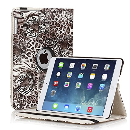 TNP iPad Mini Rotating Case (Tiger Brown) 360 Degree Stand Smart Cover Flip Protective PU Leather For iPad Mini 3, iPad Mini 2 & 1, Multi Viewing Angles, Auto Sleep & Wake Feature & Stylus Holder