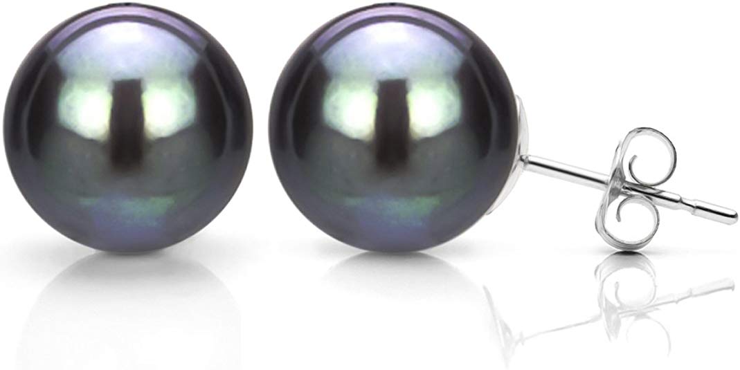 Black Cultured Freshwater Pearl Stud Earrings 14K Gold Jewelry for Women (Choice of Pearl Size and Metal Type)