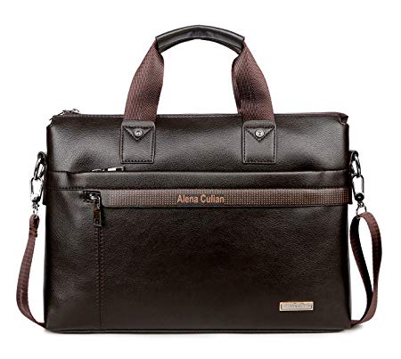 Man Briefcase Bag Leather Messenger Bag for 14'' Notebook Man Bag Shoulder Bag(brown)