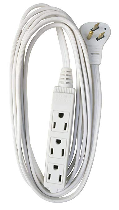 Coleman Cable 03518 Flat Plug Extension Cord, 16/3 Grounded with 3-Outlet Trinector Tap, 12-Foot