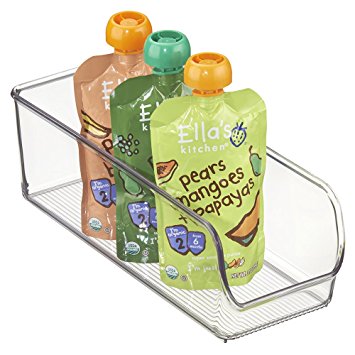 mDesign Baby Food Storage Organizer Bin for Pouches, Formula, Jars - 11.1" x 3.6" x 3.5", Clear