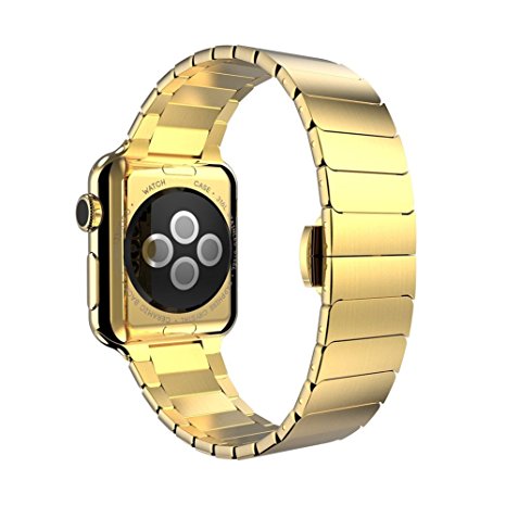 Apple Watch Band,iSank Link bracelet Steel Metal Replacement Strap Wrist Band for apple watch Apple Watch & Sport & Edition iWatch 42mm With Adapter Clasp-Gold
