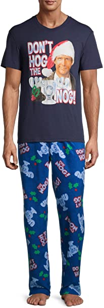 Men’s National Lampoon's Christmas Don't Hog the Eggnog! Classic Fit 2 Piece Pajama Set, (Size