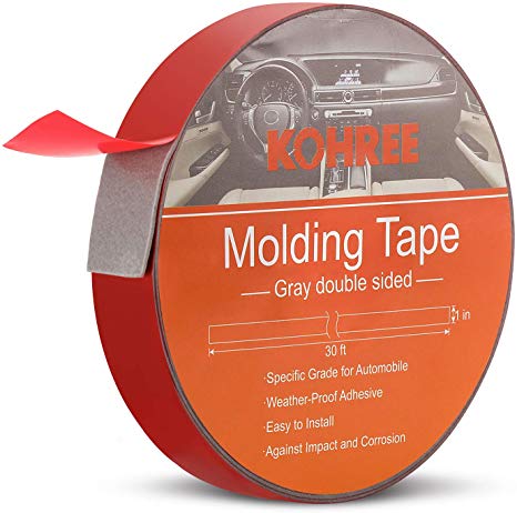 Kohree Automotive Double Sided Foam Tape,Double Sided Adhesive Tape Heavy Duty,Waterproof Mounting Tape, 1-Inch x 30-Foot,Gray Exterior Molding Tape for Auto, Car Trim,Home,Light Strip