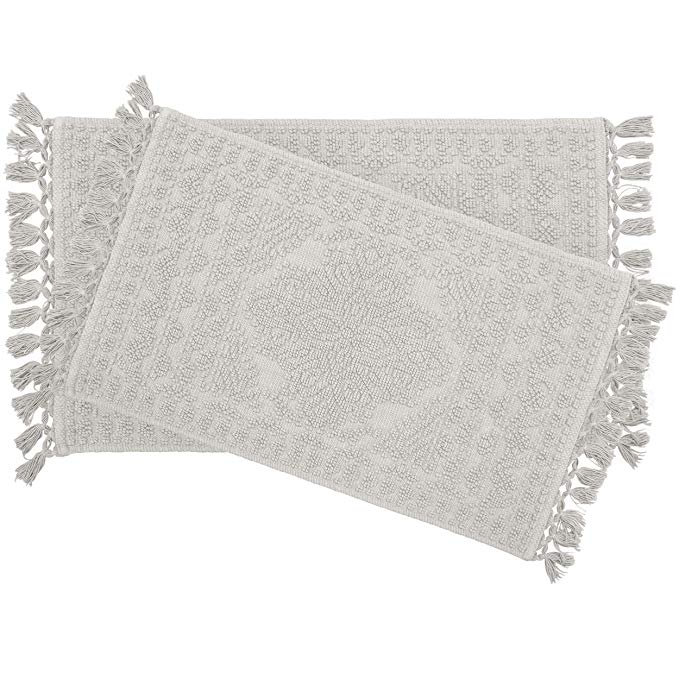 French Connection Bath Rugs, 17 in. x 24 in./20 in. x 34 in, Light Grey