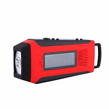 Emergency Radio,OUTERDO Dynamo Survival Solar Hand Crank Self Powered AM/FM/NOAA Weather Radio,LED Flashlight,Phone Charger Power Bank with Cables For Camping,Travel, Home