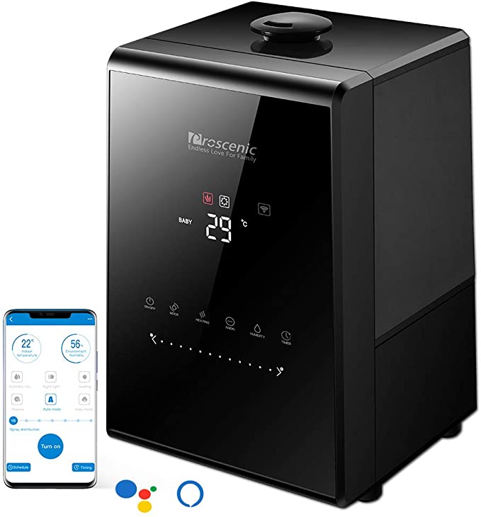 Proscenic 808C Humidifiers with App Alexa & Google Voice Control, Warm and Cool Mist, Customized Humidity, 7 Adjustable Speeds, Baby Mode, 5.5L Large Capacity Vaporizer for Bedroom