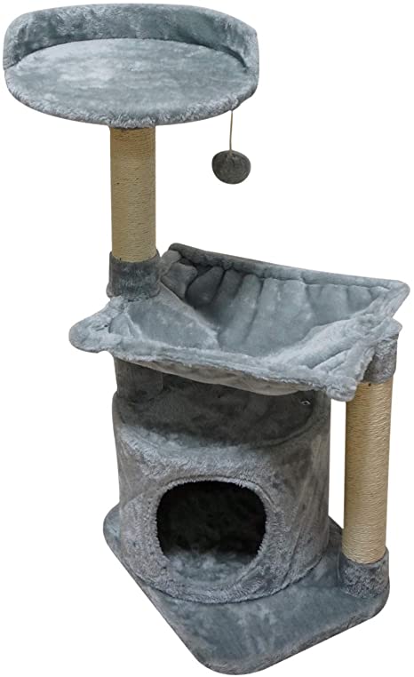 MIAO PAW Cat Tree Cat Tower Sisal Post Scratching Furniture Activity Center Kitten Play House Cat Bed Sisal Scratching Posts Grey