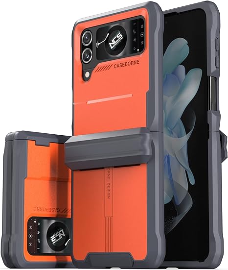 CaseBorne V Compatible with Samsung Galaxy Z Flip 4 Case/Flip 3 Case - Rugged Protective Case with Semi-Auto Hinger Cover, Full Body Multi-Layer Cover (Orange)