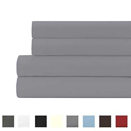 800 Thread Count 100% Egyptian Cotton 21 Inches Deep Pocket Sheet Set, Silver Grey Solid Queen Sheets 4 Piece Set