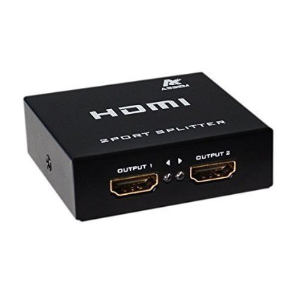 ASSEM Mini Black Metal Box 2 Port HDMI Splitter for HDTV 1080p and 3D Support One Input To Two Outputs