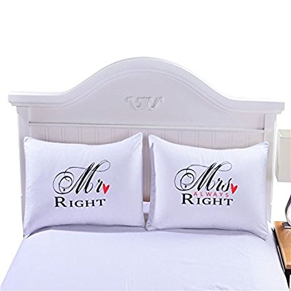 Sleepwish One Pair MR and MRS Pillowcases Personalised Pillow Cases for Him or Her Romantic Anniversary Wedding Valentine's Gift 50x75cm
