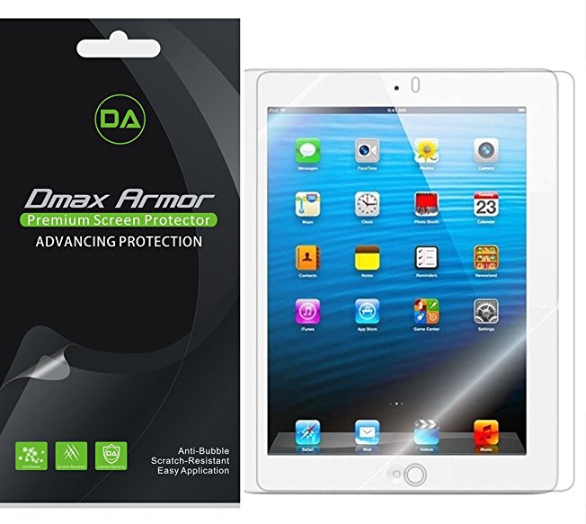 [3-Pack] Dmax Armor- Apple iPad 4, 3 & 2 Generation Screen Protector High Definition Clear Shield - Lifetime Replacements Warranty- Retail Packaging